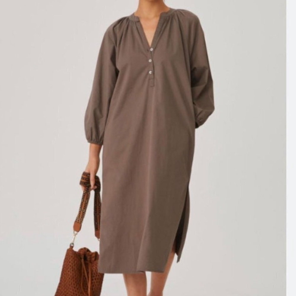 SUNDRY brown cotton long sleeve maxi sheath dress